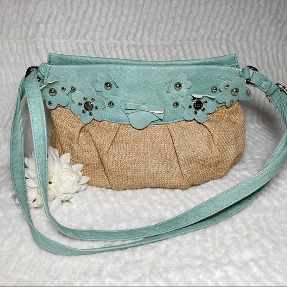 Elle Handbags - ELLE Laser Cut Flower Shoulder Bag Mint & Canvas